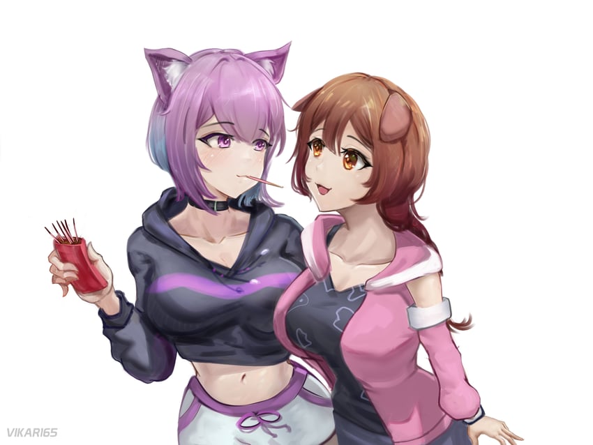 nekomata okayu and inugami korone (hololive) drawn by vikar