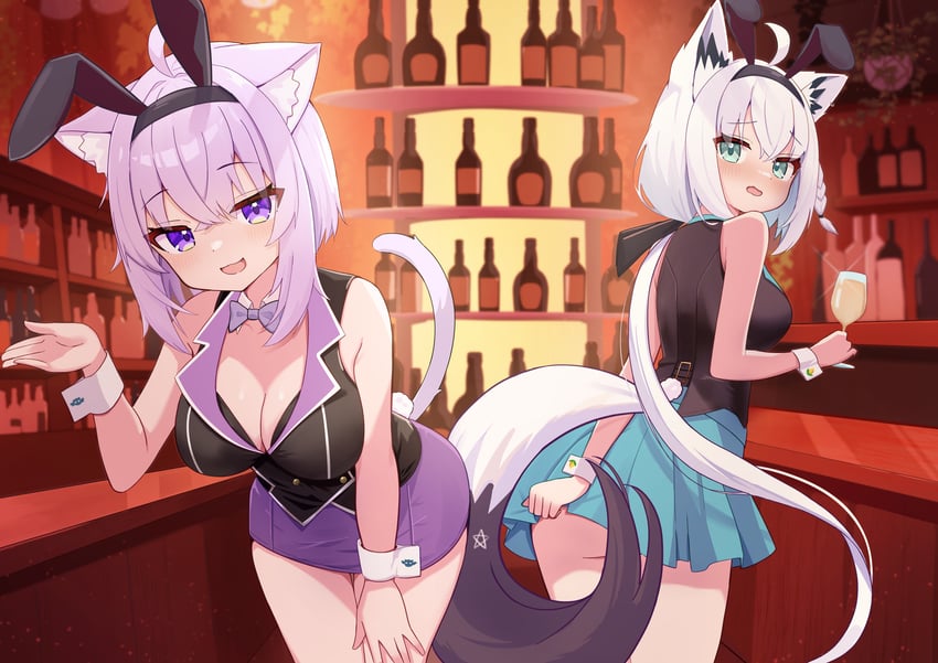 shirakami fubuki and nekomata okayu (hololive and 1 more) drawn by parijennu222