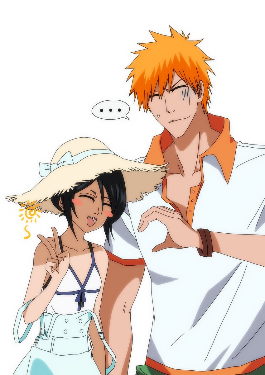 kuchiki rukia and kurosaki ichigo (bleach) drawn by star_(sr67305775)