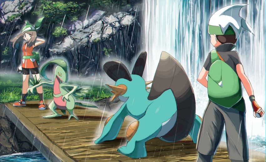 may, brendan, swampert, and grovyle (pokemon and 2 more) drawn by rowdon
