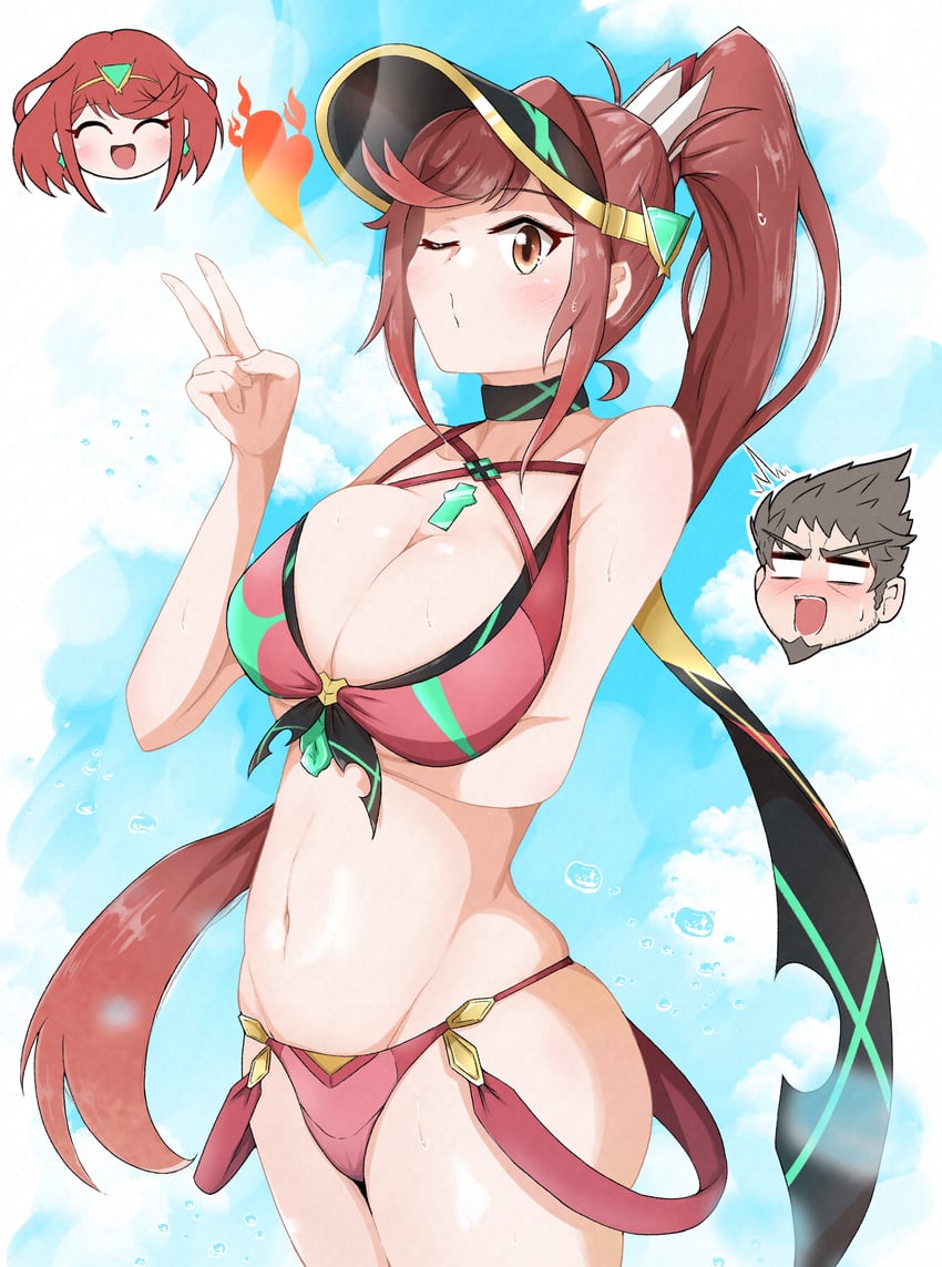 rex, pyra, and glimmer (xenoblade chronicles and 3 more) drawn by hariri