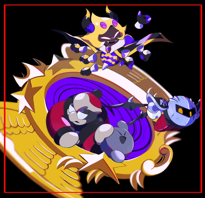 dark meta knight, shadow kirby, shadow dedede, and dark taranza (kirby) drawn by kanianoreki