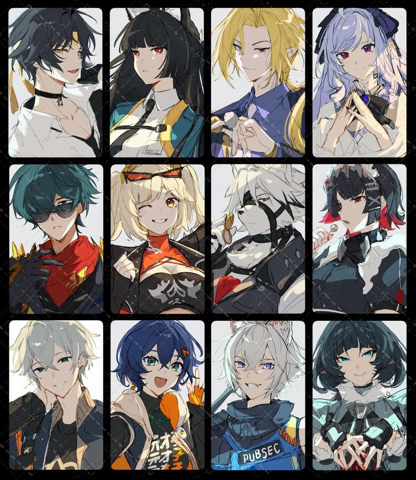 ellen joe, hoshimi miyabi, belle, jane doe, wise, and 7 more (zenless zone zero) drawn by c_ixxp