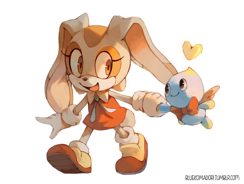 cream the rabbit, neutral chao, and cheese (sonic) drawn by bluekomadori
