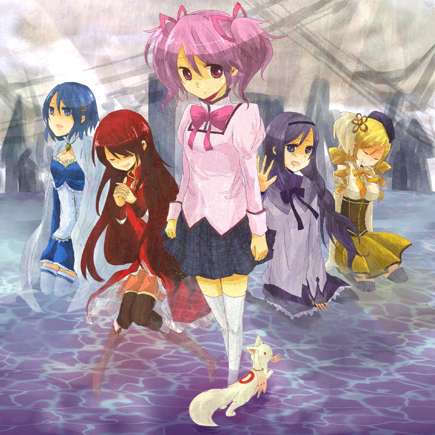 akemi homura, kaname madoka, miki sayaka, sakura kyoko, tomoe mami, and 1 more (mahou shoujo madoka magica) drawn by shirona