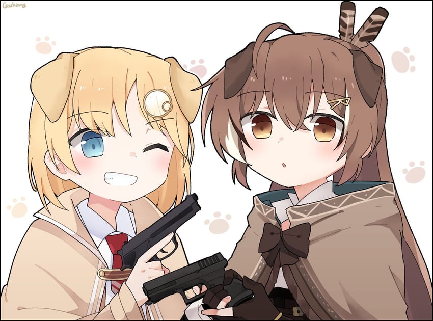 nanashi mumei and watson amelia (hololive and 1 more) drawn by gyaheung