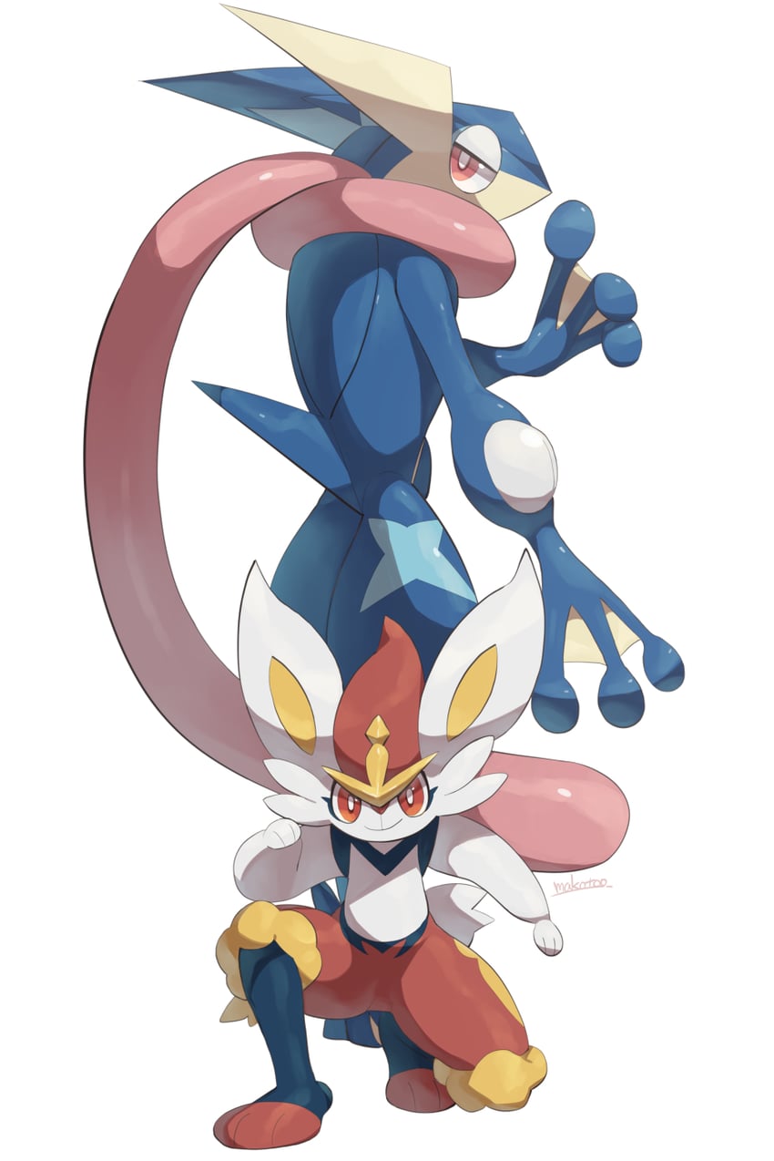 cinderace and greninja (pokemon) drawn by makoto_ikemu