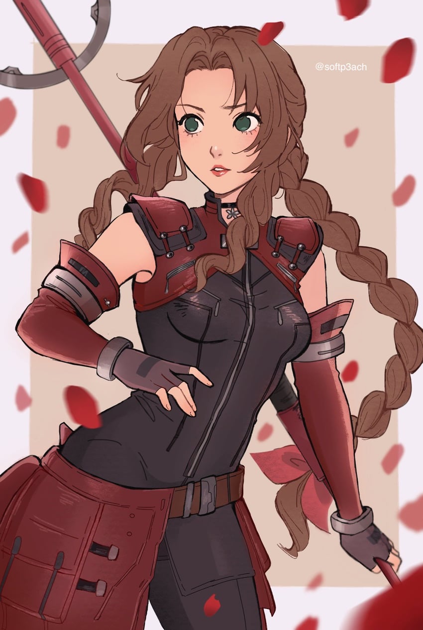 aerith gainsborough (final fantasy and 2 more) drawn by softp3ach
