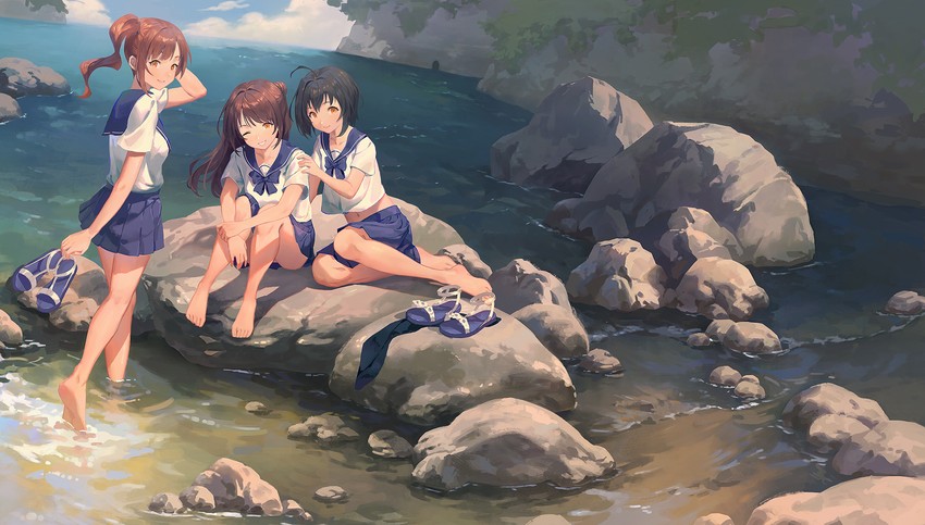 shimamura uzuki, kohinata miho, and igarashi kyoko (idolmaster and 1 more) drawn by ruien_(wu_jui-en)