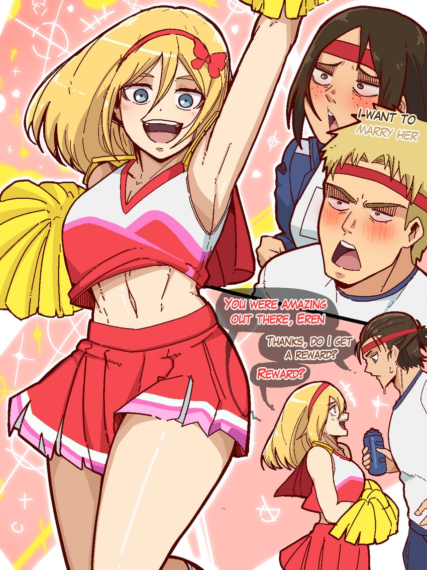 eren yeager, krista lenz, ymir, and reiner braun (shingeki no kyojin) drawn by mark_gavatino