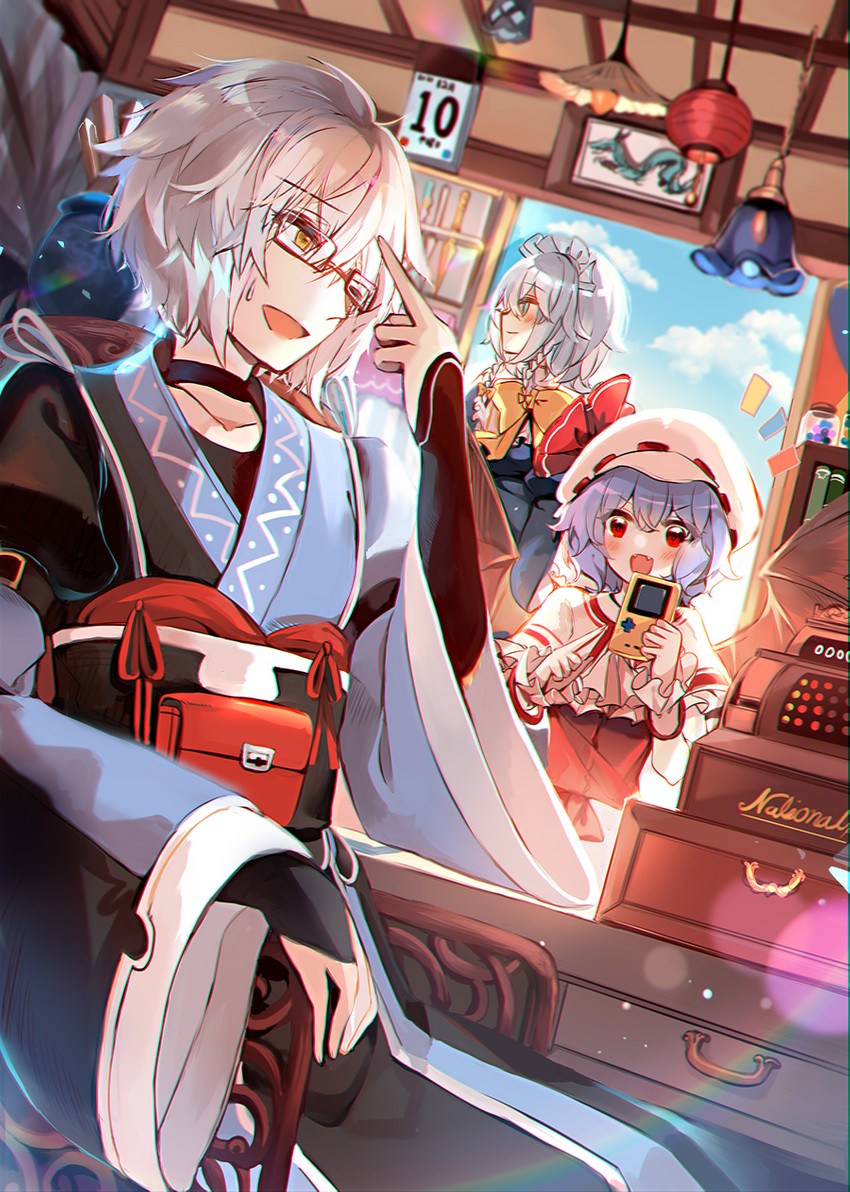 remilia scarlet, izayoi sakuya, and morichika rinnosuke (touhou and 1 more) drawn by kirero