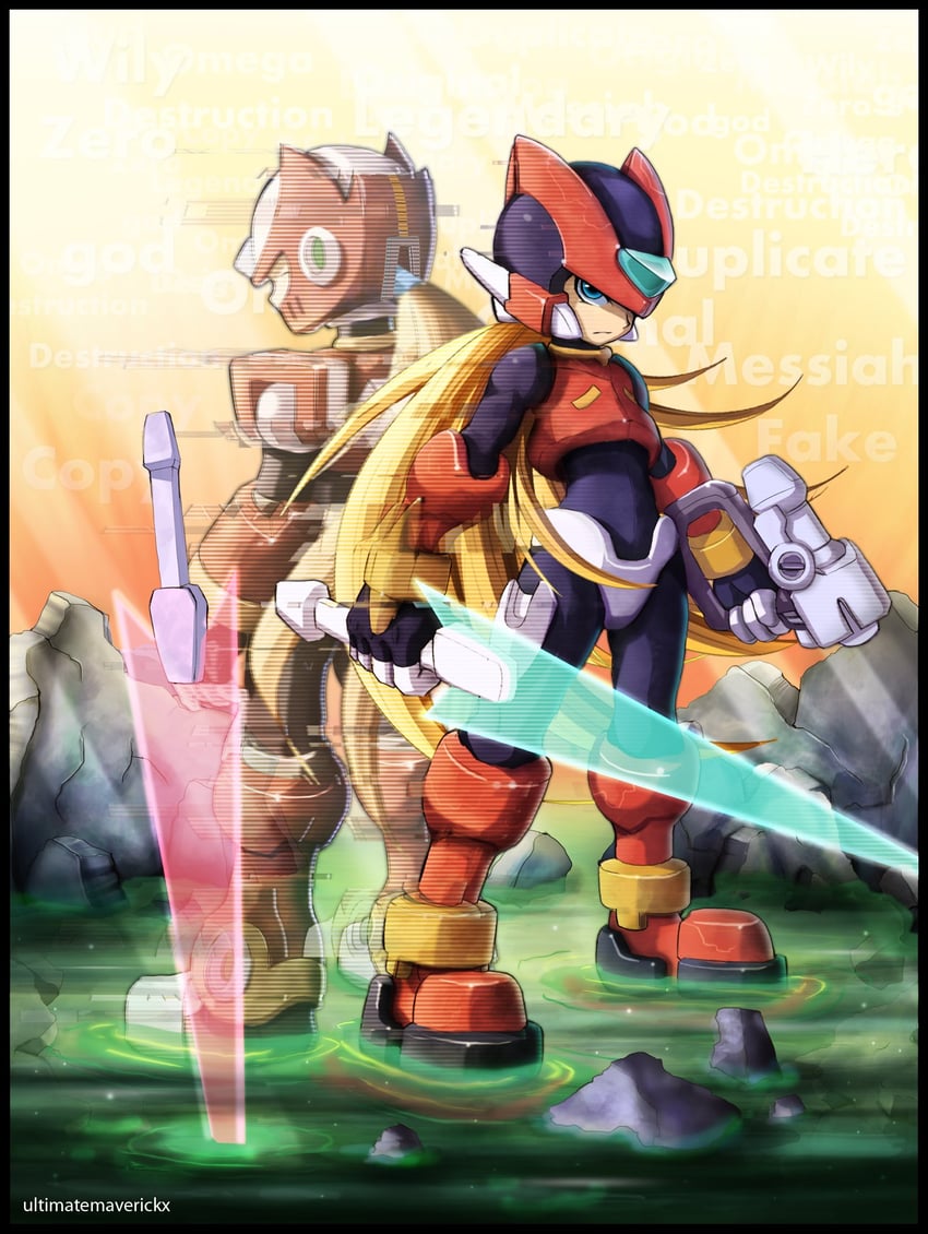 zero and zero(z) (mega man and 2 more) drawn by ultimatemaverickx
