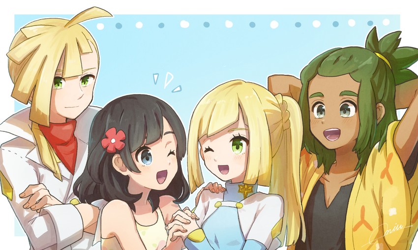 lillie, selene, gladion, and hau (pokemon and 1 more) drawn by miu_(miuuu_721)