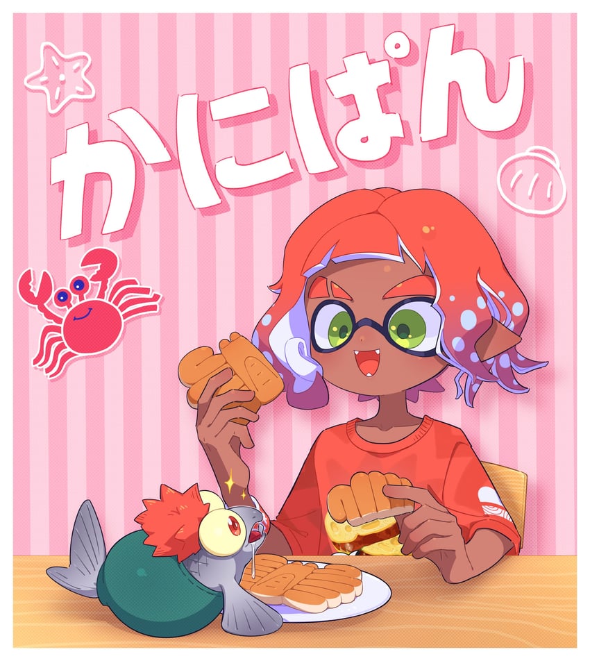 inkling player character, inkling boy, and smallfry (splatoon and 1 more) drawn by surume01417