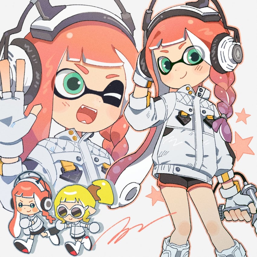 inkling player character and inkling girl (splatoon and 1 more) drawn by hg_swdiary