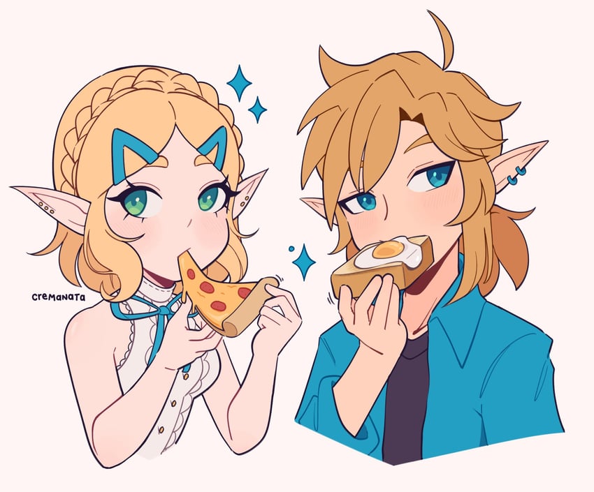 link and princess zelda (the legend of zelda and 1 more) drawn by cremanata