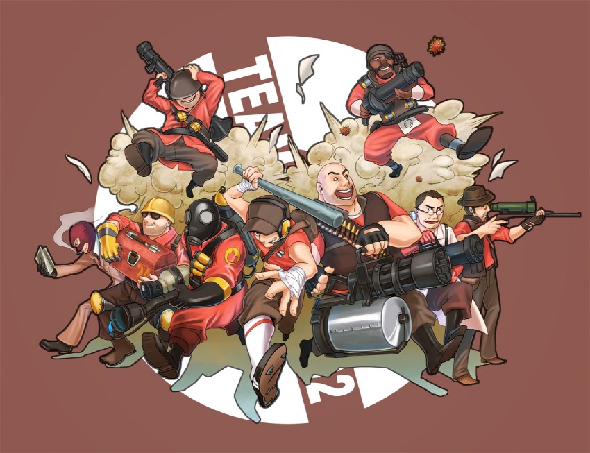 pyro, red pyro, scout, engineer, medic, and 13 more (team fortress 2) drawn by keisuke_(pixiv42454)