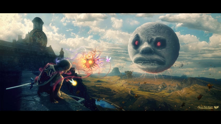 link, majora, tatl, moon, and tael (the legend of zelda and 1 more) drawn by erikshoemaker