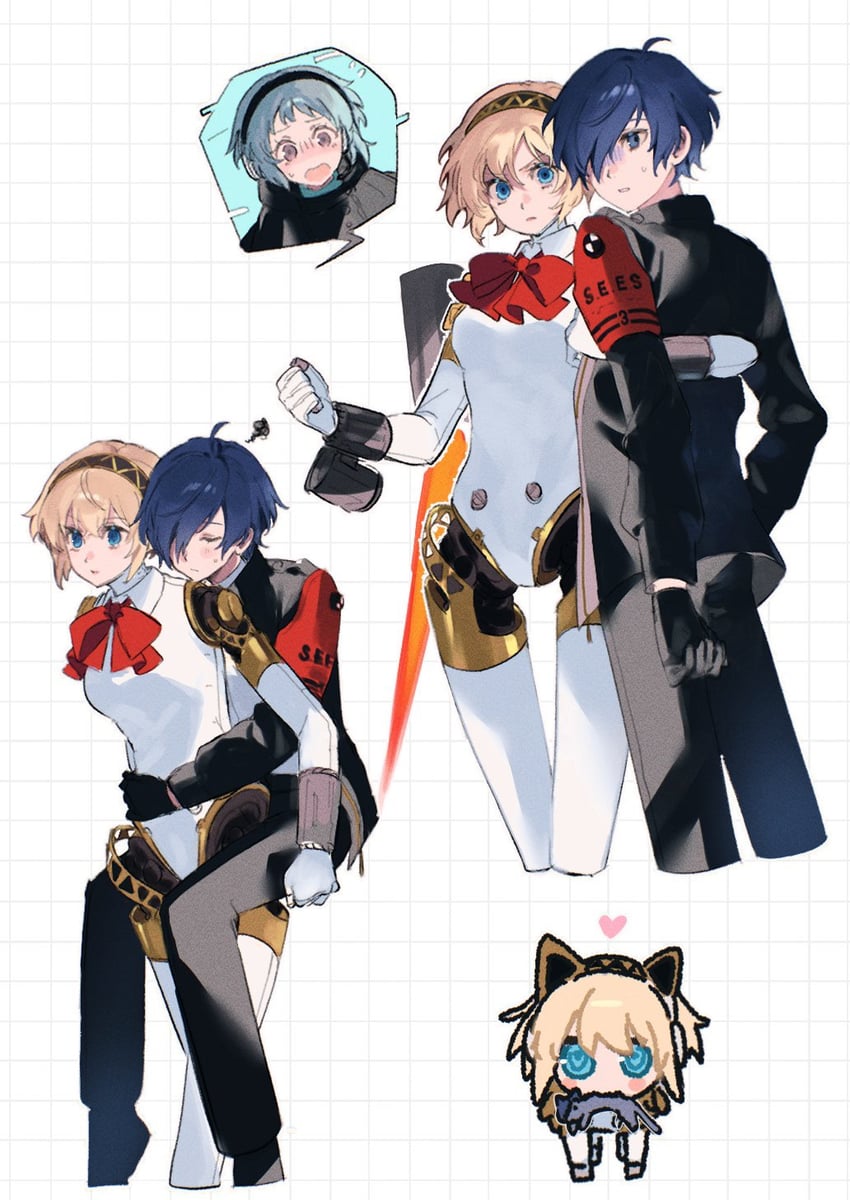 yuuki makoto, aigis, and yamagishi fuuka (persona and 2 more) drawn by uxco0