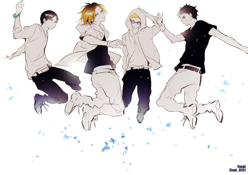 kozume kenma, akaashi keiji, tsukishima kei, and kunimi akira (haikyuu!!) drawn by yasai_(getsu)