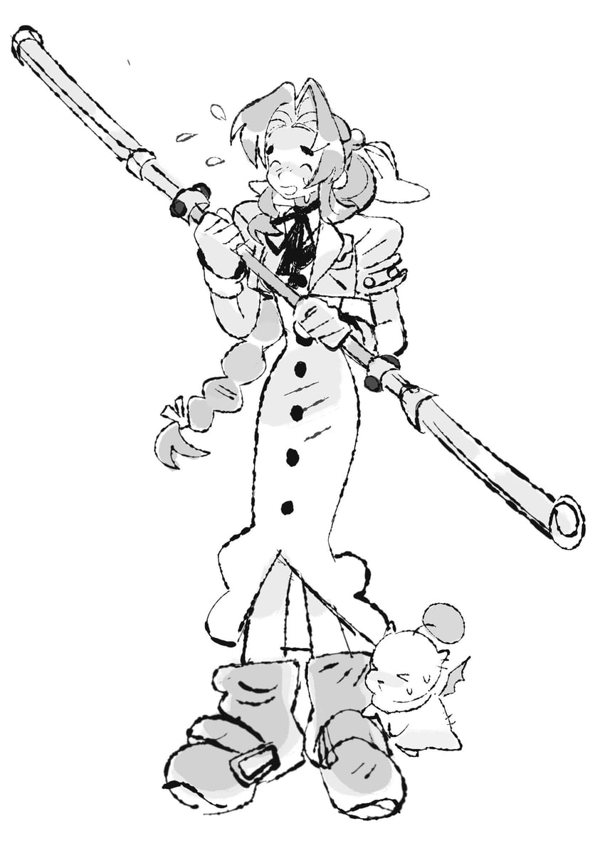 aerith gainsborough and moogle (final fantasy and 1 more) drawn by jaysoysaucee