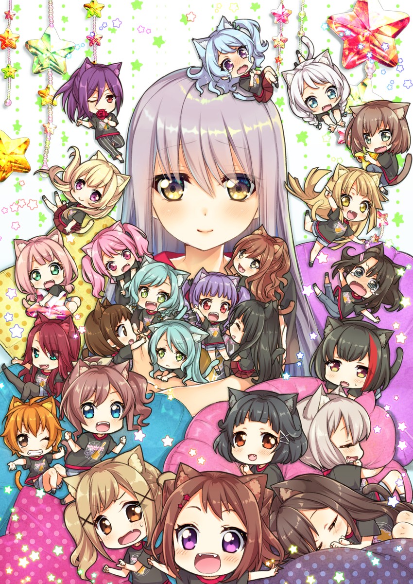 hikawa sayo, hikawa hina, mitake ran, tsurumaki kokoro, aoba moca, and 18 more (bang dream!) drawn by tsurugi_hikaru
