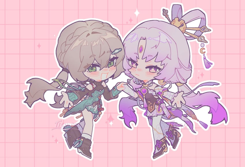 fu xuan and qingque (honkai and 1 more) drawn by suimi_esse