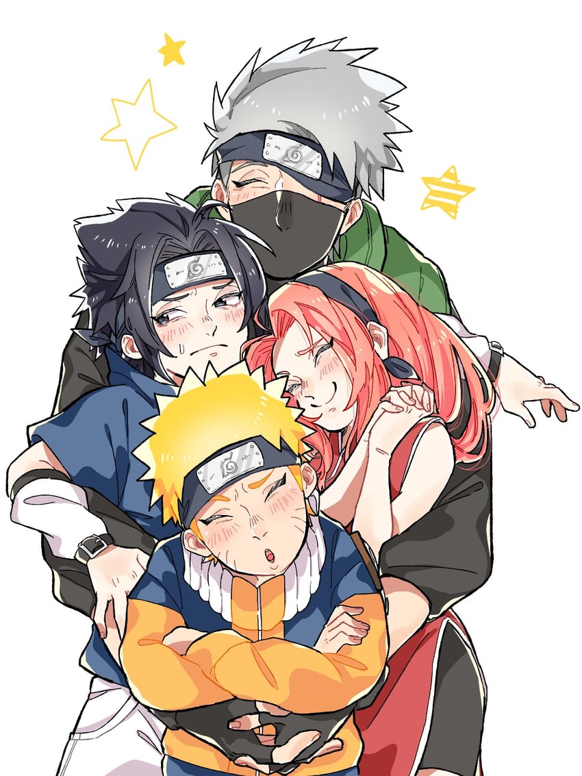 haruno sakura, uzumaki naruto, uchiha sasuke, and hatake kakashi (naruto) drawn by awarinko