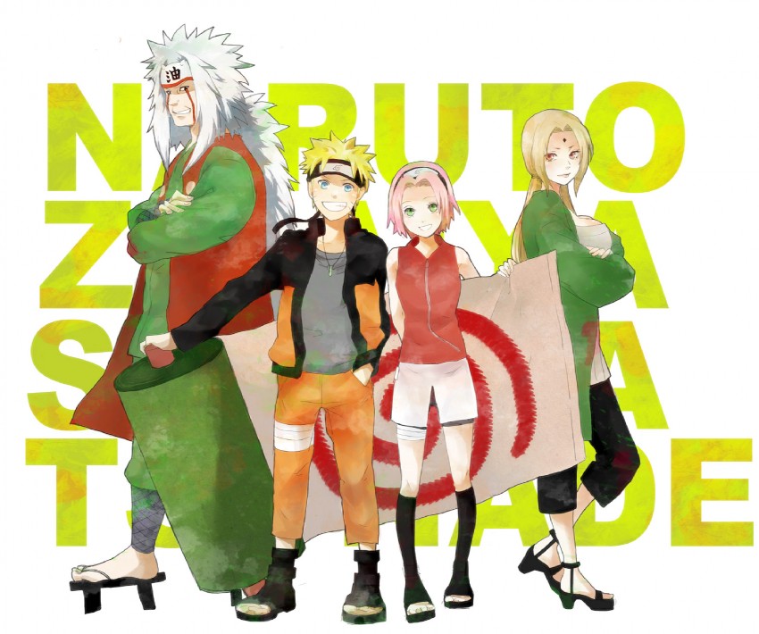haruno sakura, uzumaki naruto, tsunade, and jiraiya (naruto and 1 more) drawn by redlineozn