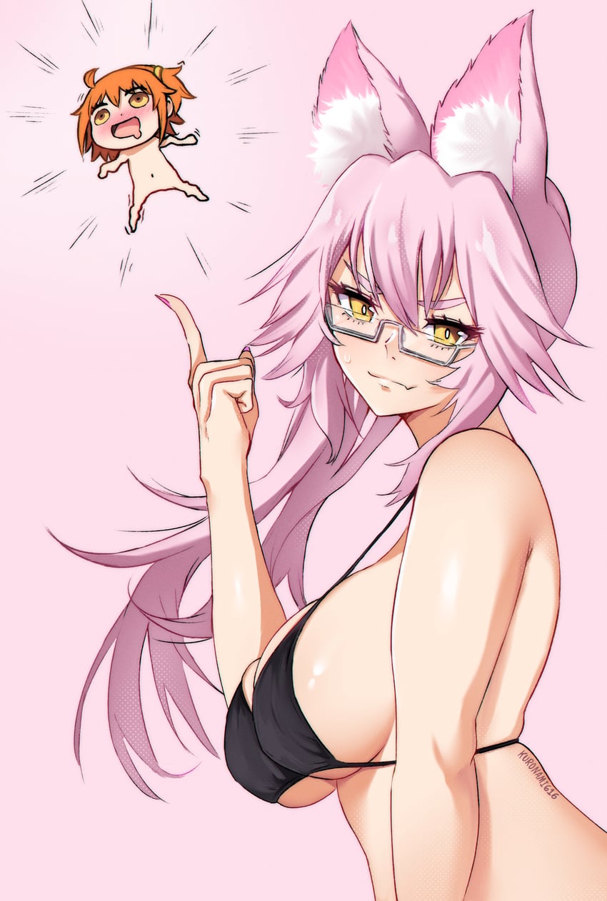 fujimaru ritsuka, tamamo, and koyanskaya (fate and 1 more) drawn by kuronami616