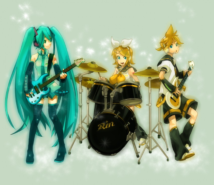 hatsune miku, kagamine rin, and kagamine len (vocaloid) drawn by haruo_(clownberry)
