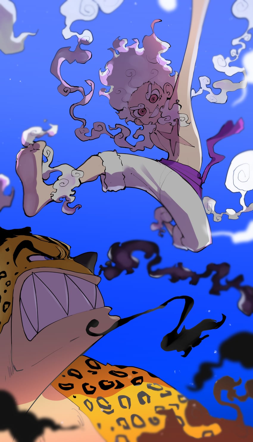 monkey d. luffy and rob lucci (one piece) drawn by yuuppi