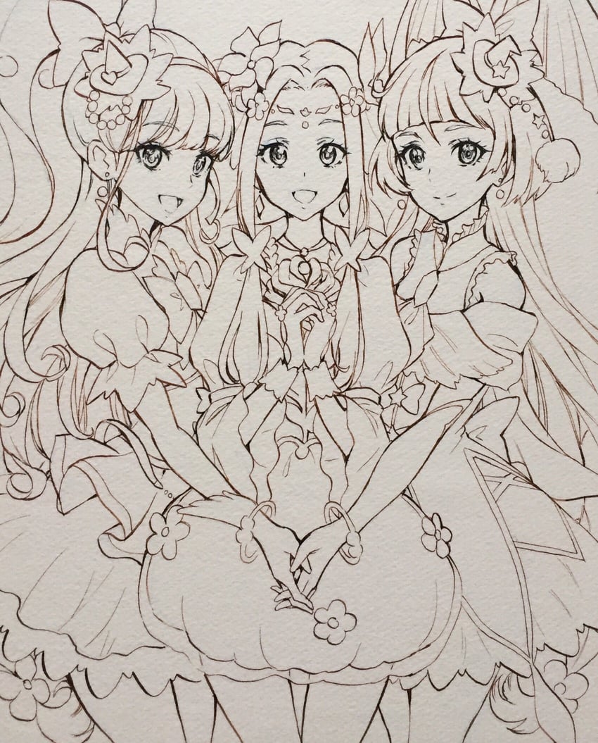 asahina mirai, izayoi liko, cure miracle, cure magical, hanami kotoha, and 1 more (precure and 1 more) drawn by pukara
