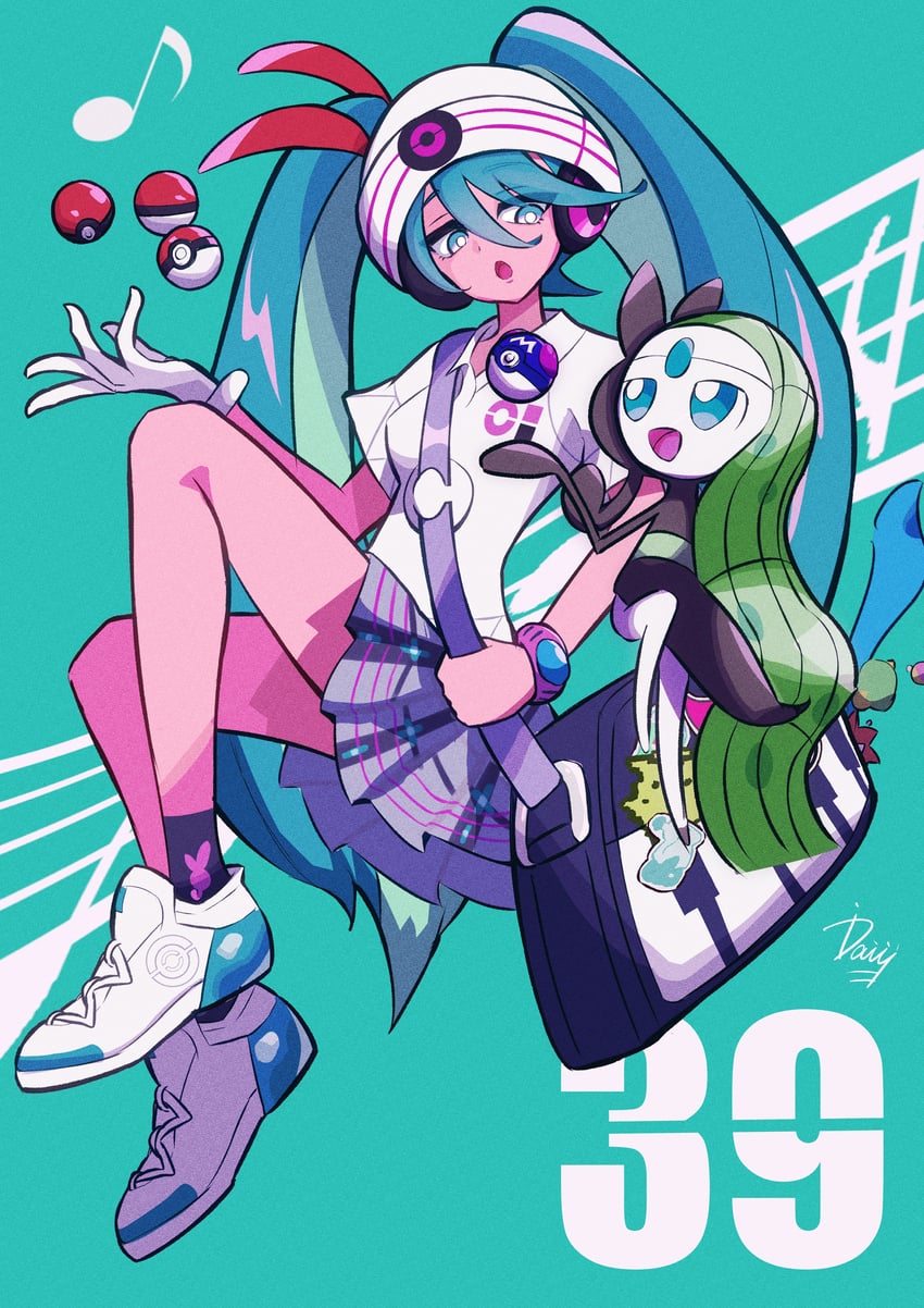 hatsune miku, meloetta, and psychic miku (pokemon and 2 more) drawn by ida_(idalol490)