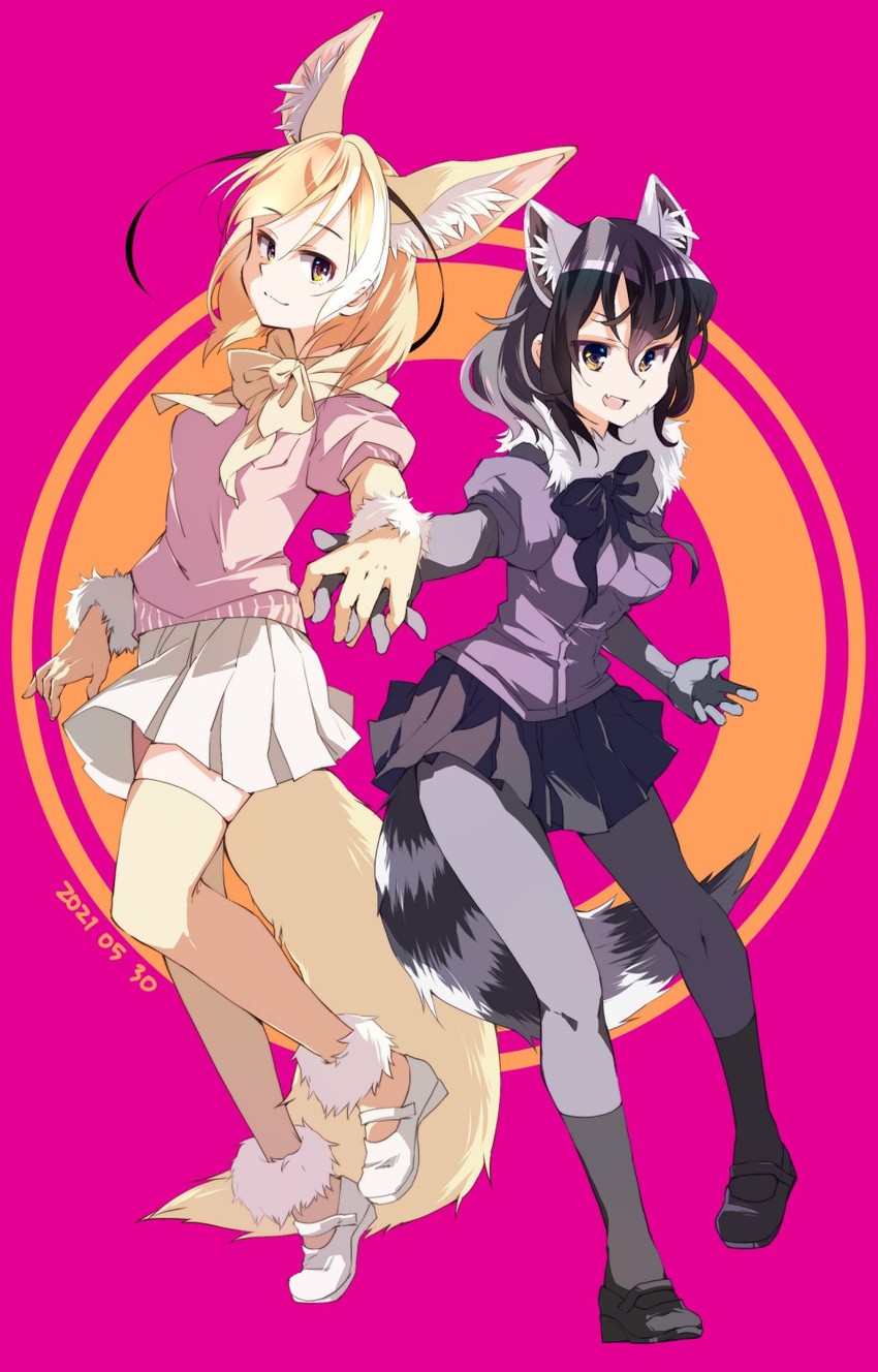 common raccoon and fennec (kemono friends) drawn by nanana_(nanana_iz)
