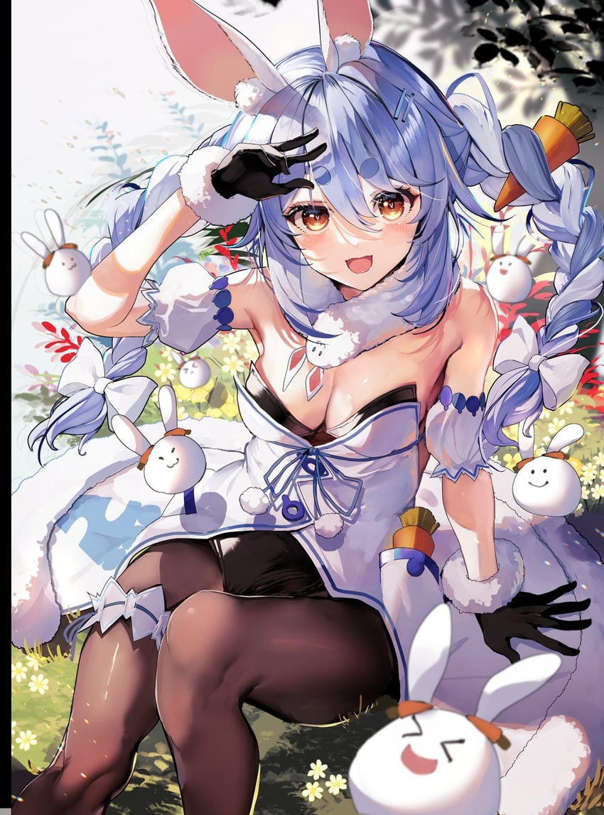 usada pekora, don-chan, and pekomon (hololive) drawn by haruhina_purple