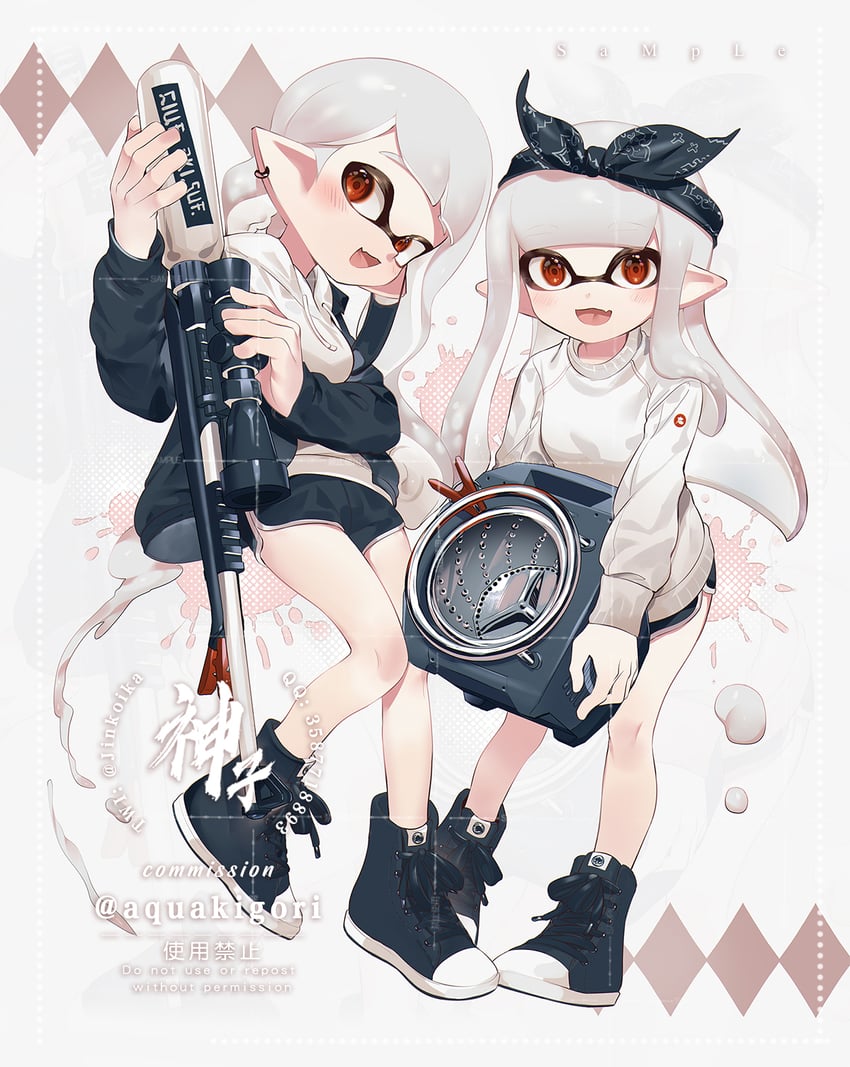 inkling player character and inkling girl (splatoon and 1 more) drawn by jinkoika