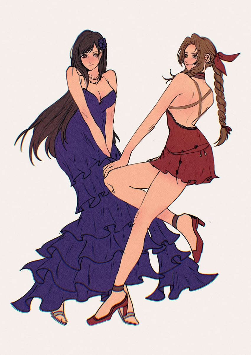 tifa lockhart and aerith gainsborough (final fantasy and 2 more) drawn by sera_(serappi)