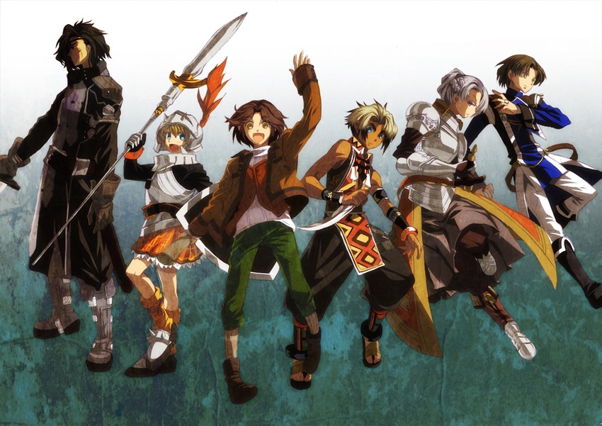 chris lightfellow, hugo, cecile, thomas, sasarai, and 1 more (gensou suikoden and 1 more) drawn by bun-o