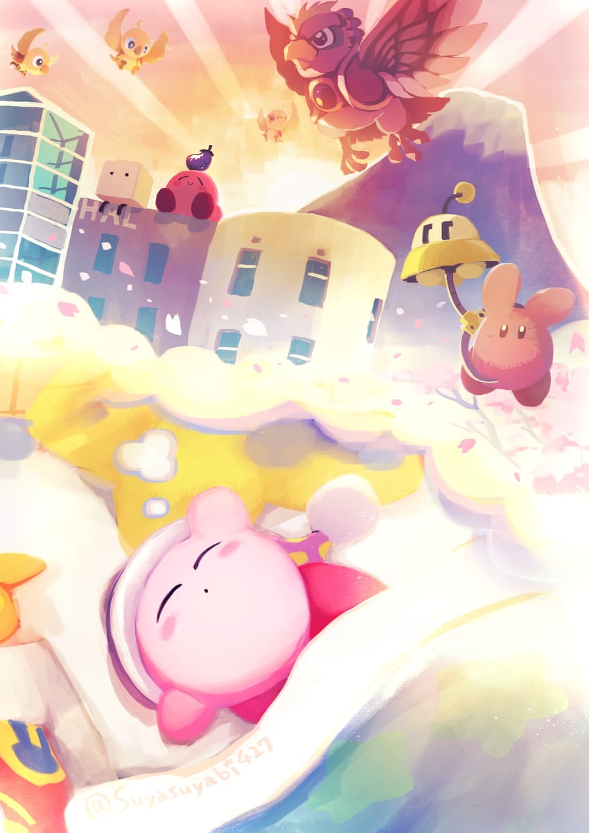 kirby, sleep kirby, polof, jobski, dyna blade, and 2 more (kirby and 3 more) drawn by suyasuyabi