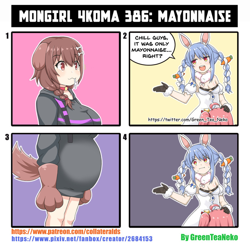 usada pekora, nekomata okayu, sakura miko, and inugami korone (hololive) drawn by greenteaneko