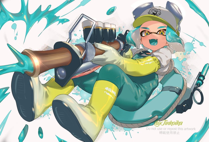 inkling player character and inkling girl (splatoon and 1 more) drawn by jinkoika