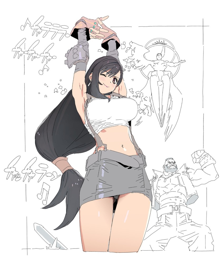 tifa lockhart, sephiroth, and barret wallace (final fantasy and 1 more) drawn by imamura_ryou