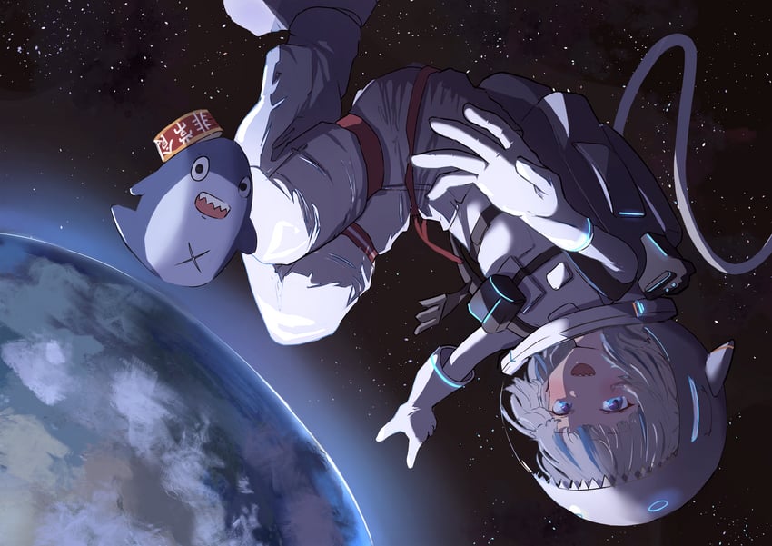 gawr gura and bloop (hololive and 1 more) drawn by edwardlo311