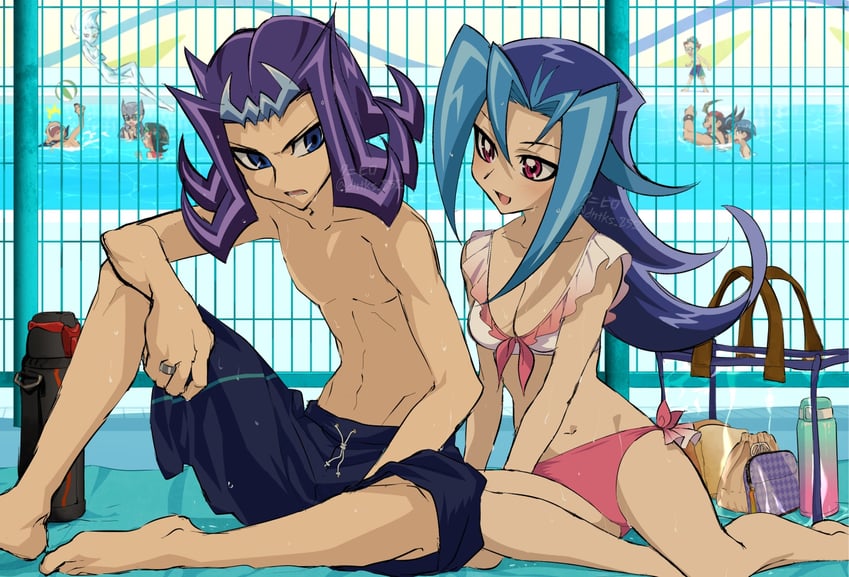 mizuki kotori, tsukumo yuma, kamishiro rio, kamishiro ryouga, astral, and 4 more (yu-gi-oh! and 1 more) drawn by knhrpnkt