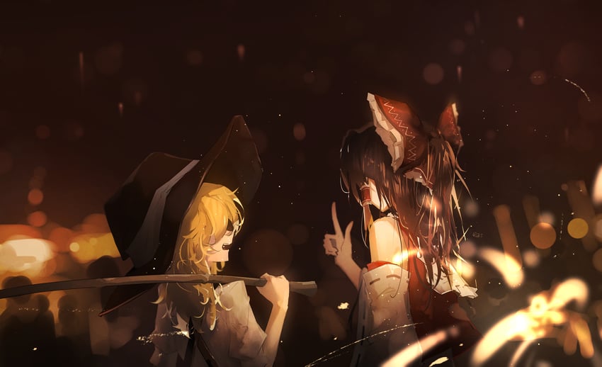 hakurei reimu and kirisame marisa (touhou) drawn by aimu_(hwfdx)