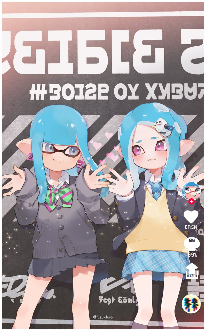 inkling player character, inkling girl, octoling player character, and octoling girl (splatoon and 1 more) drawn by fuzuki_fuuro