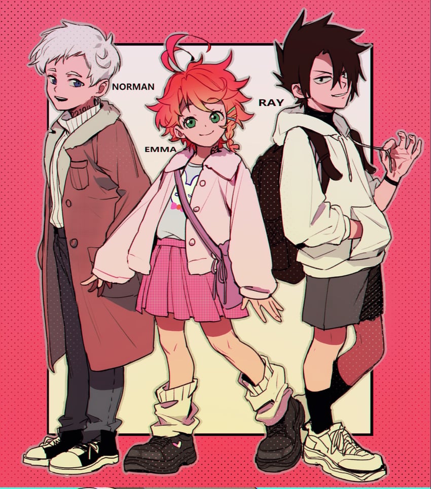 emma, norman, and ray (yakusoku no neverland) drawn by qin_(7833198)