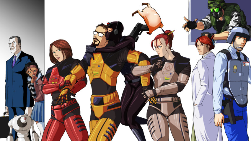 gordon freeman, headcrab, alyx vance, g-man, barney calhoun, and 6 more (half-life and 5 more) drawn by raliugaxxx