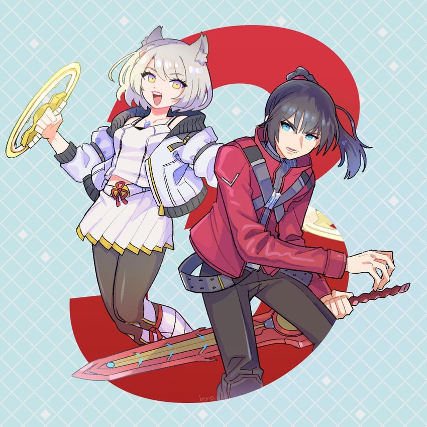 mio and noah (xenoblade chronicles and 1 more) drawn by bone_(stare)